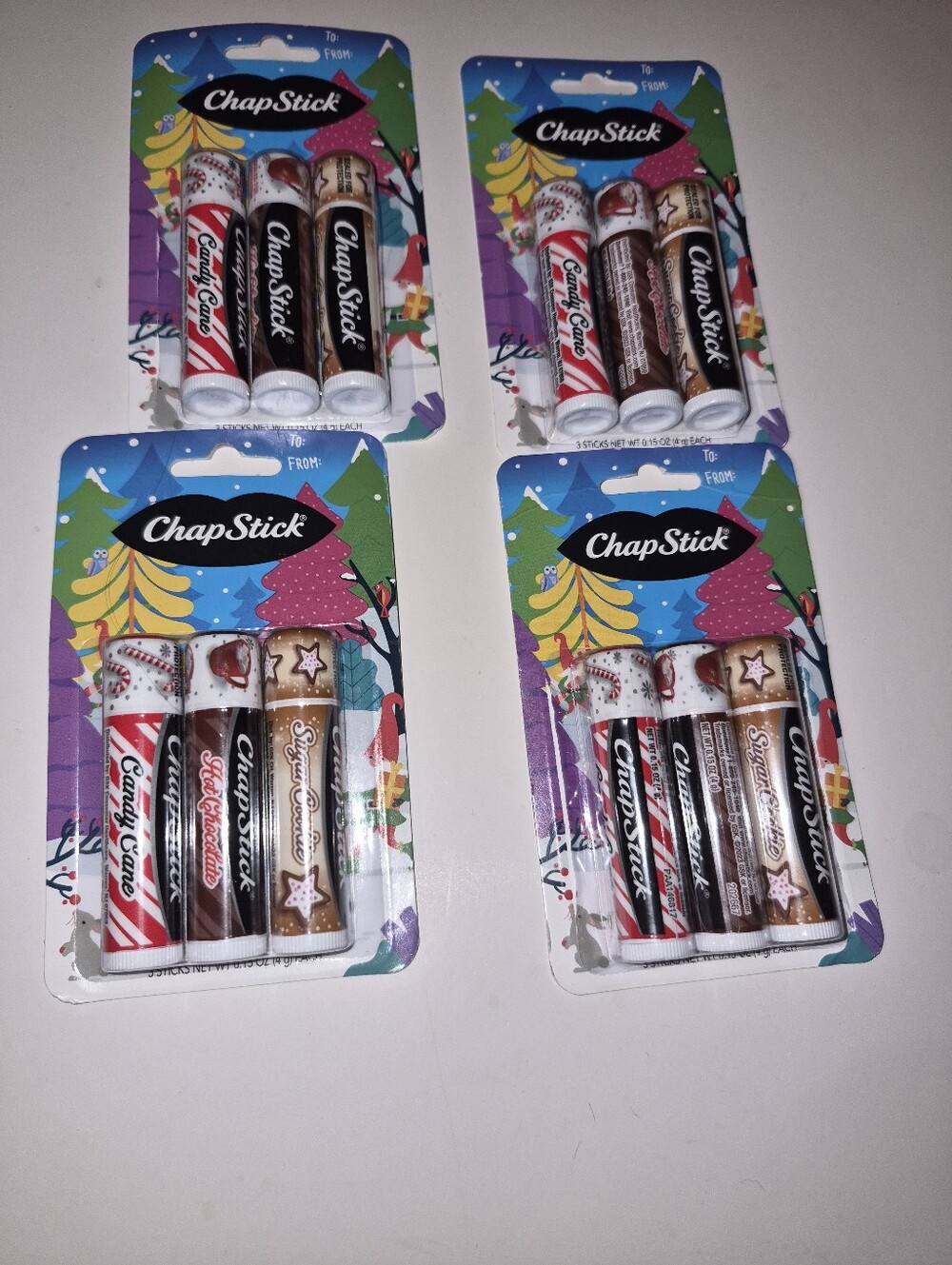 Holiday Flavor Lip Balm 3-Pack 4 Packs Candy Cane Sugar Cookie Hot Chocolate